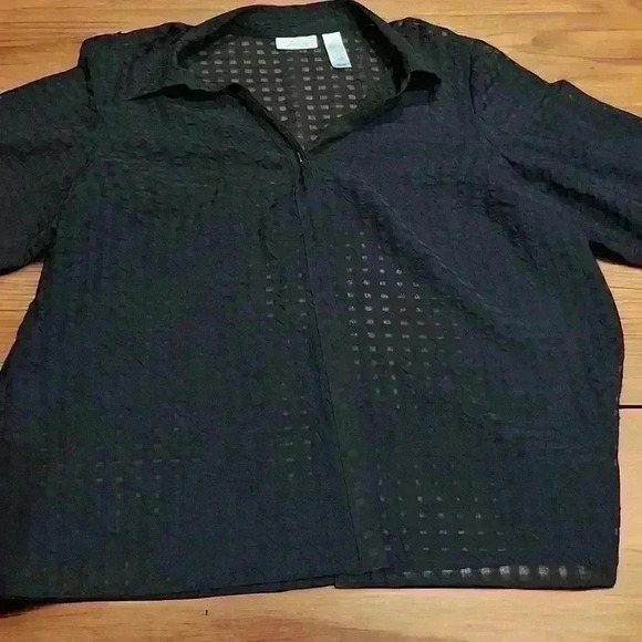 Woman’s Black Gingham Poly Chiffon ButtonUp Long Sleeve Top 3X JH Collectibles07 - Picture 5 of 6